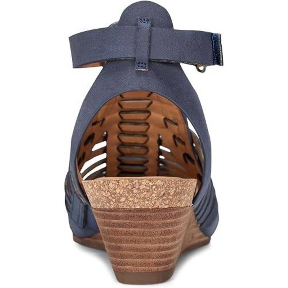 Earth Womens Hattie Fisherman Wedge Sandals Dark Blue Leather Strappy Size 8.5 - Picture 6 of 6